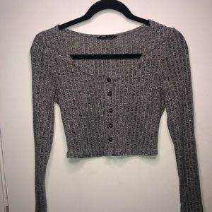 Gray Button Down Crop Top